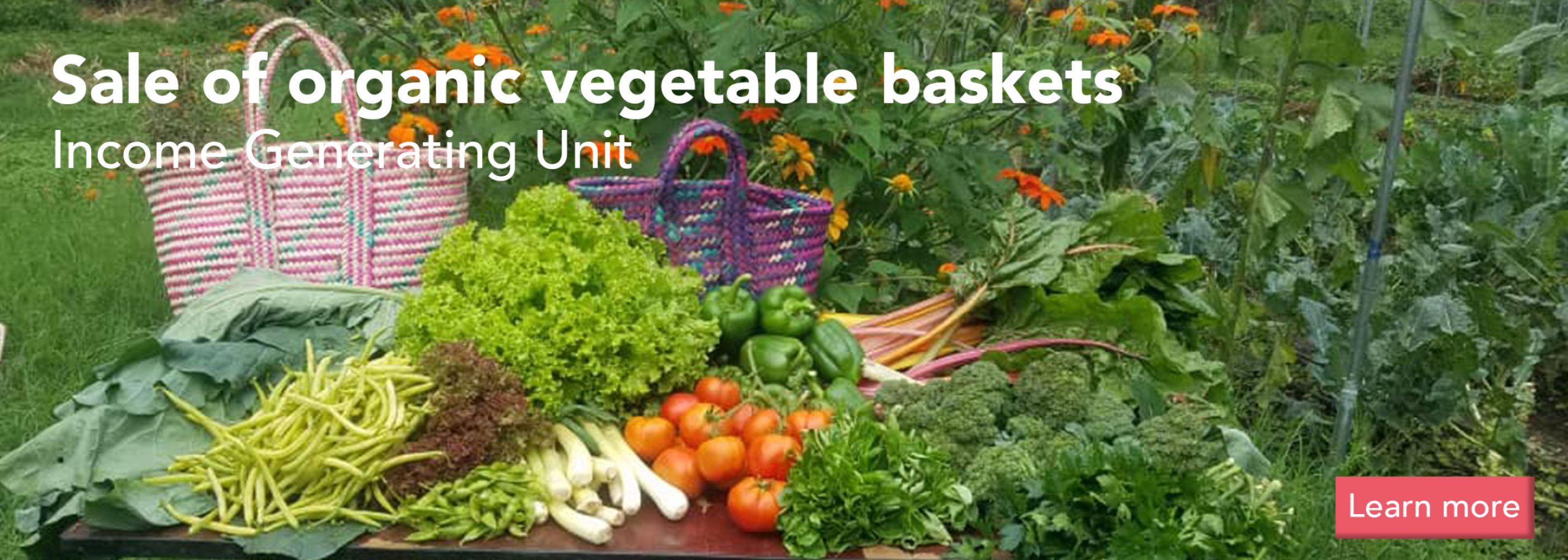 Organic vegetables, herbs and flowers with an ethiopian basket